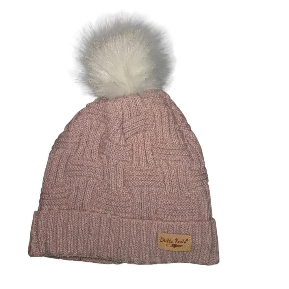 Britts Knits Sherpa Lined Pom Winter Hat Dusty Rose